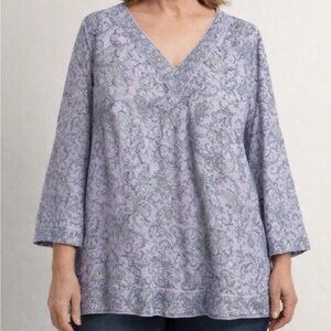 J. Jill Lavender Paisley Floral V-Neck Lagenlook Boxy Tunic Blouse